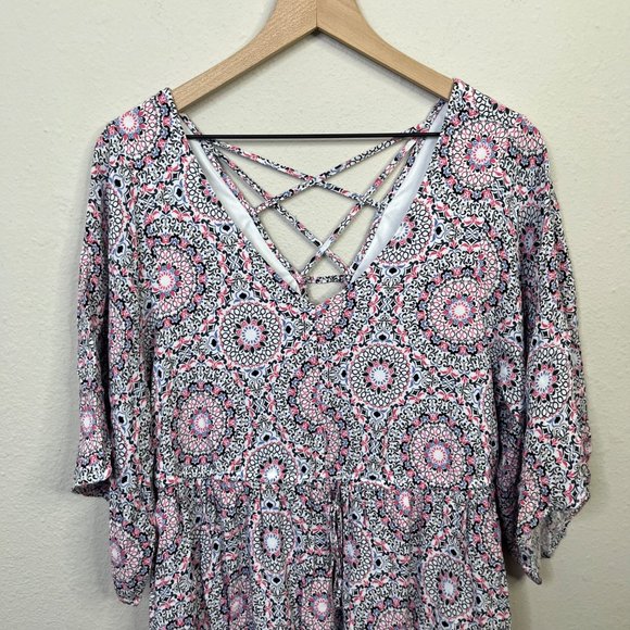 Torrid Women's Mini Challis Skater Dress Size 1x Crisscross Back Tie Waist - Picture 6 of 12